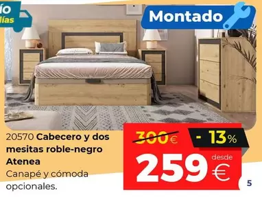 Cabecero Y Dos Mesitas Roble-negro Atenea