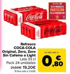 Coca-Cola - Refresco Original, Zero, Zero Sin Cafeina O Light