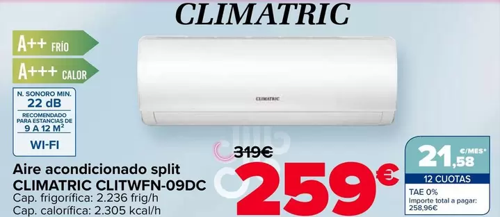 Climatric - Aire Acondicionado Split CLITWFN-09DC