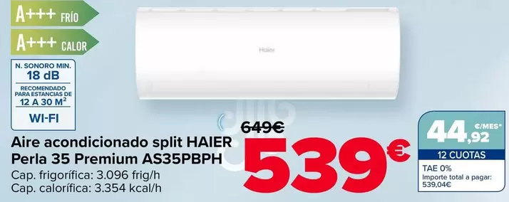 Haier - Aire Acondicionado Split Perla 35 Premium AS35PBPH
