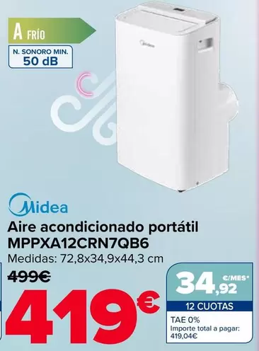 Midea - Aire Acondicionado Portatil MPPXA12CRN7QB6
