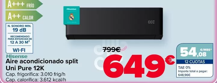 Hisense - Aire Acondicionado Split Uni Pure 12K