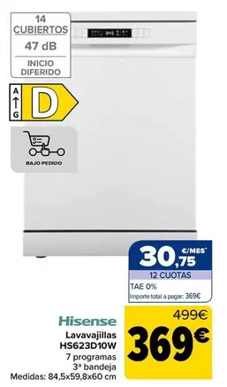 Hisense - Lavavajillas HS623D10W
