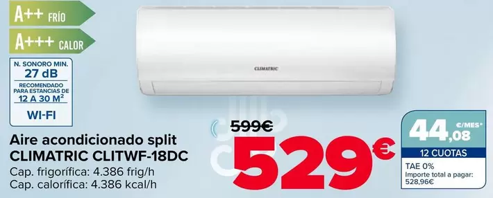 Climatric - Aire Acondicionado Split CLITWF-18DC