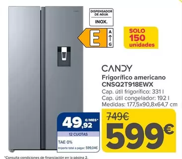 Candy - Frigorifico Americano CNSQ2T918EWX