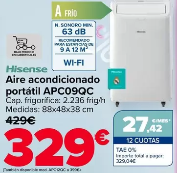 Hisense - Aire Acondicionado Portátil APC09QC