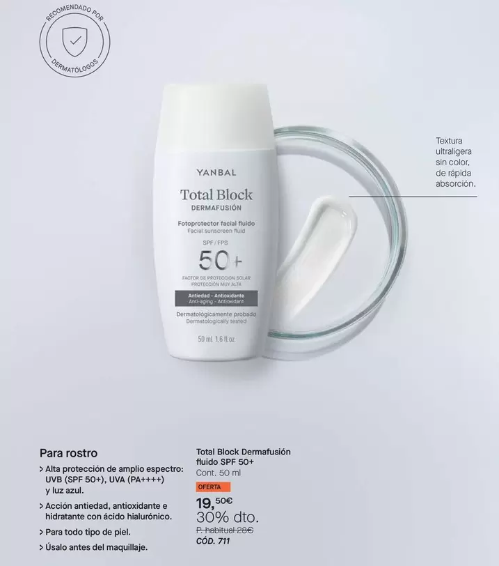 Yanbal - Total Block Dermafusión Fluido SPF 50+ 
