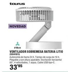 Taurus - Ventilador Sobremesa Bateria Litio