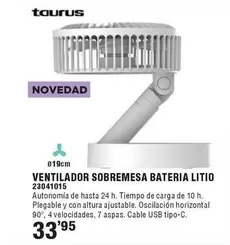 Taurus - Ventilador Sobremesa Bateria Litio