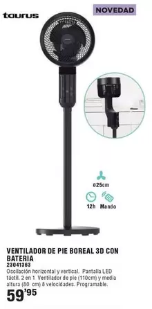Taurus - Ventilador De Pie Boreal 3D Con Bateria