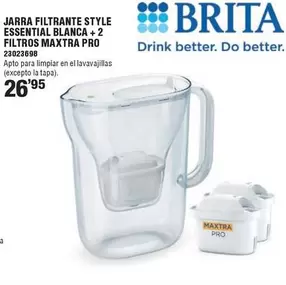 Brita - Jarra Filtrante Style Essential Blanca + 2 Filtros Maxtra Pro