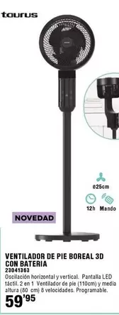 Taurus - Ventilador De Pie Boreal 3d Con Bateria