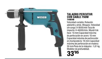 Wesco - Taladro Percutor Con Cable 750W
