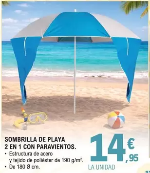 Sombrilla De Playa 2 En 1 Con Paravientos