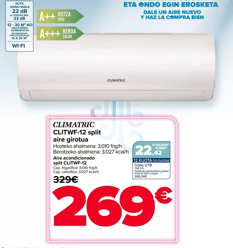 Climatric - Aire Acondicionado Split CLITWF-12