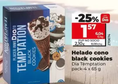 Dia Temptation - Helado Cono Black Cookies