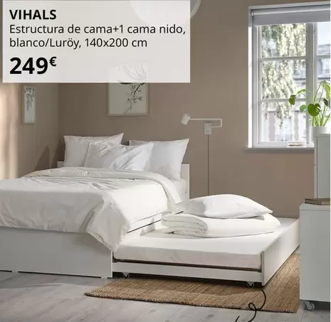 Vihals Estructura De Cama+1 Cama Nido, Blanco/luroy, 140x200 Cm