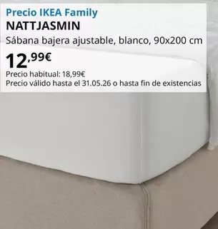 Nattjasmin Sabana Bajera Ajustable, Blanco, 90x200 Cm