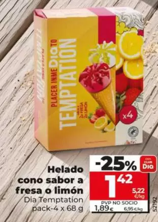 Dia Temptation - Helado Cono Sabor A Fresa O Limon