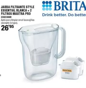 Brita - Jarra Filtrante Style Essential Blanca + 2 Filtros Maxtra Pro