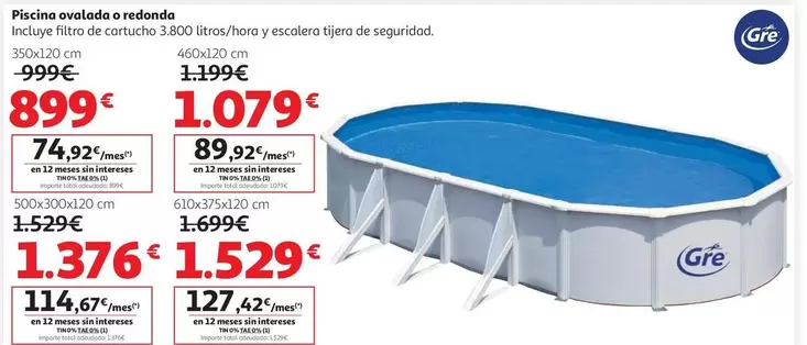 PISCINA REDONDA BLANCA 300X120 CM  GRE
