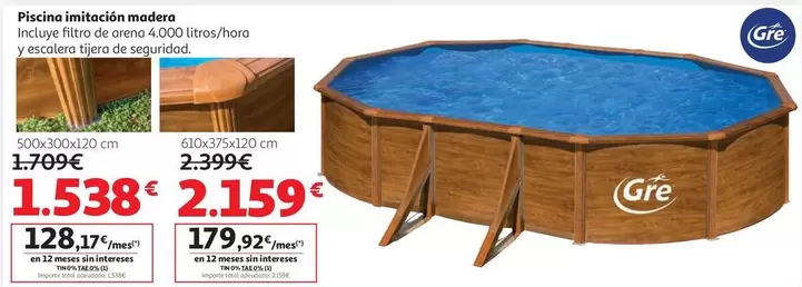PISCINA IMITAC.MADERA OVALAD.500X300X120.FILT,ESC.  GRE