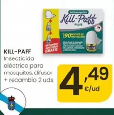 Kill Paff - Insecticida Eléctrico Para Mosquitos, Difusor + Recambio 2 Uds