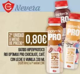 Nestlé - Batido Hiperproteico Rio Optimik Pro Chocolate, Cafe Con Leche O Vainilla