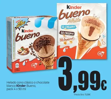 Kinder - Helado Cono Clásico O Chocolate Blanco Bueno