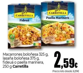 Carretilla - Macarrones Boloñesa, Lasaña Boloñesa, Fideuá O Paella Marinera