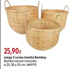 Bombay - Juego 3 Cestas Bambú  Bambú Natural Trenzado