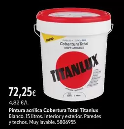 Eco - Pintura Acrílica Cobertura Total Titanlux Blanco. 15 Litros. Interior Y Exterior. Paredes Y Techos Muy Lavable. 5806955