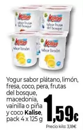 Kalise - Yogur Sabor Platano, Limón, Fresa, Coco, Pera, Frutas Del Bosque, Macedonia, Vainilla O Pina