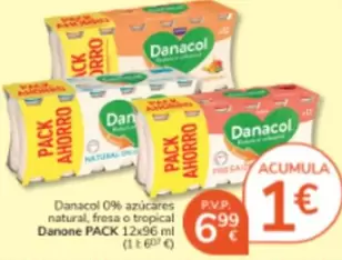 Danone - Danacol 0% Azucares Natural, Fresa O Tropical