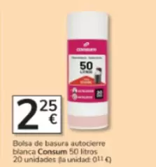 Consum - Bolsa De Basura Autocierre Blanca 50 Litros