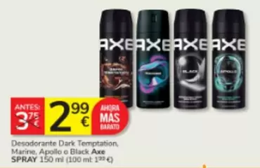 Axe - Desodorante Dark Temptation, Marine, Apollo O Black Spray