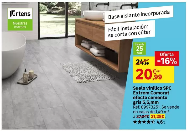 SPC - Suelo Vinilo  Extren Comorat Efecto Commento Gris 5.5mm