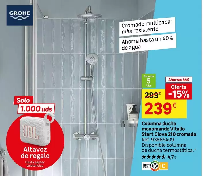 Grohe - Columna Ducha Monomando Vitalio Start Cl0% 2IO Cromado