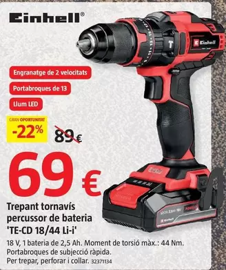 Einhell - Taladro Atornillador Percutor De Bateria 'TE-CD 18/44 Li-i'
