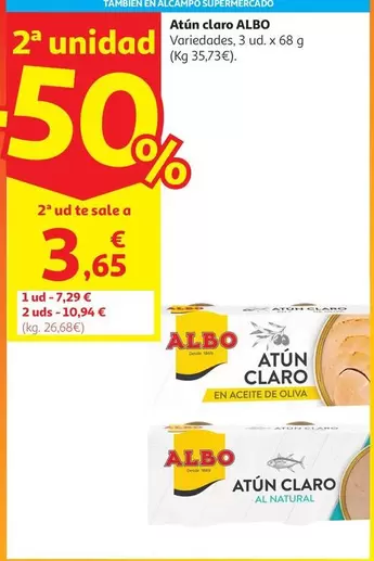 ATUN CLARO EN ACEITE DE OLIVA ALBO 68X3 G