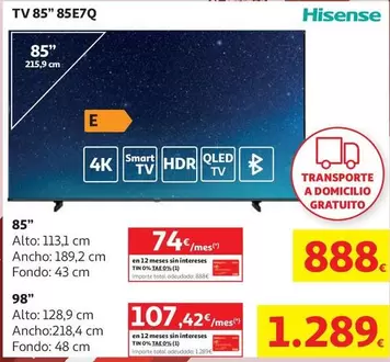 TV 85 QLED HISENSE 85E7Q 4K VIDAA