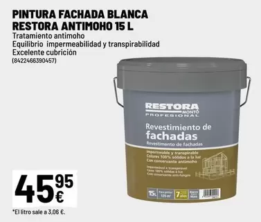 Restora - Pintura Fachada Blanca Restore Antimoho 15 L