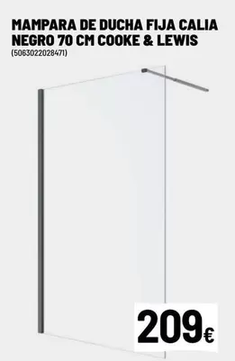 Cooke & Lewis - Mampara De Ducha Fija Calia Negro 70 Cm