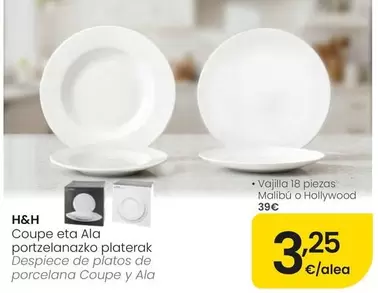 H&h - Despiece De Platos De Porcelana Coupe Y Ala