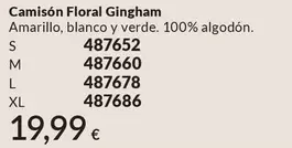Camisón Floral Gingham Amarillo, Blanco Y Verde. 100% Algodón