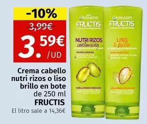 Garnier - Crema Cabello Nutri Rizos O Liso Brillo En Bote De Fructis