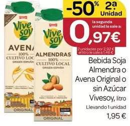 ViveSoy - Bebida Soja Almendra O Avena Original O Sin Azucar