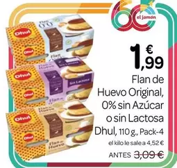 Dhul - Flan De Huevo Original, 0% Sin Azúcar O Sin Lactosa 