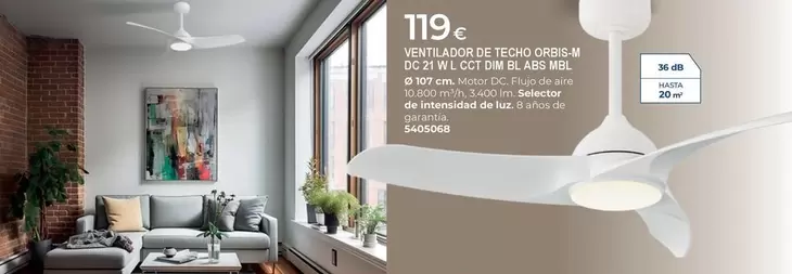Ventilador De Techo Orbis-M Dc 21 W L CCT Dim Bl Abs Mbl