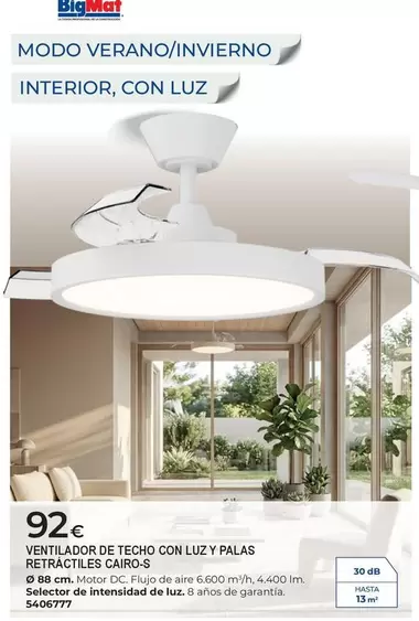 Ventilador De Techo Con Luz Y Palas Retractiles Cairo-S